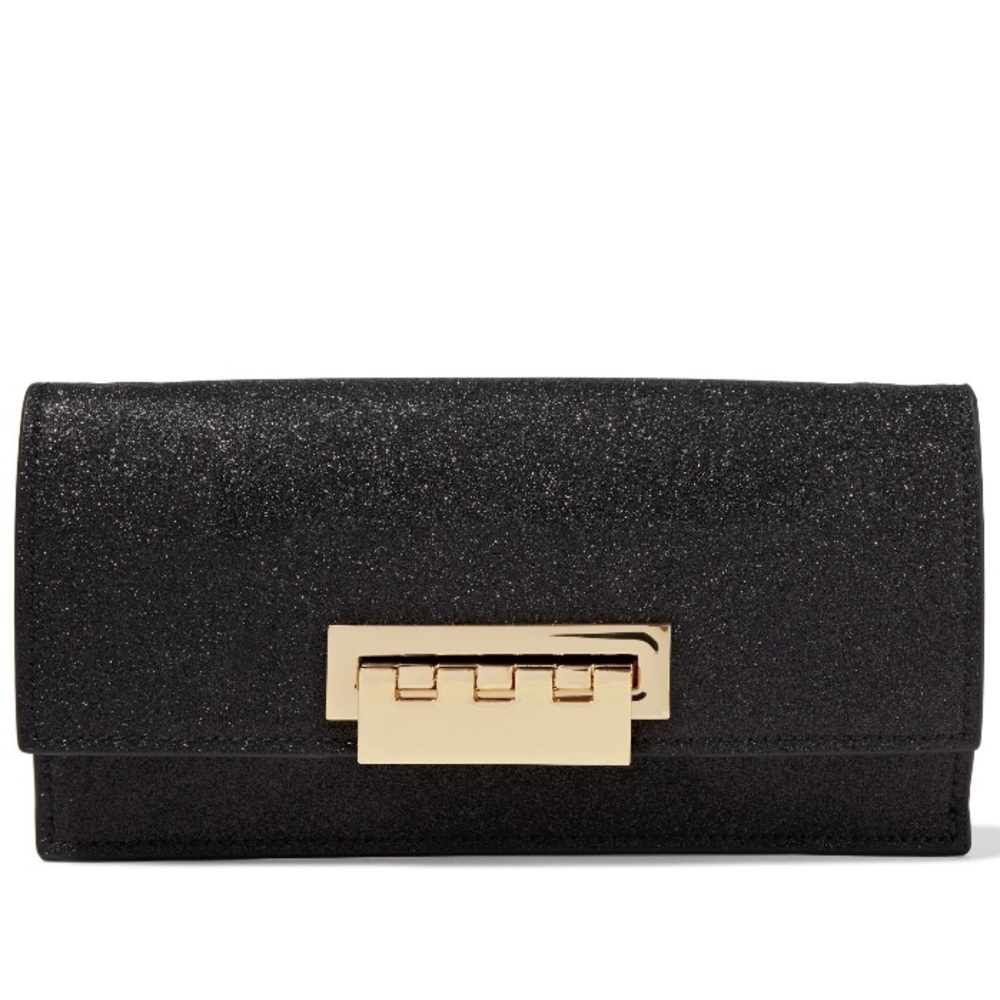 Zac Posen Earthette Glittered Leather Black Clutch